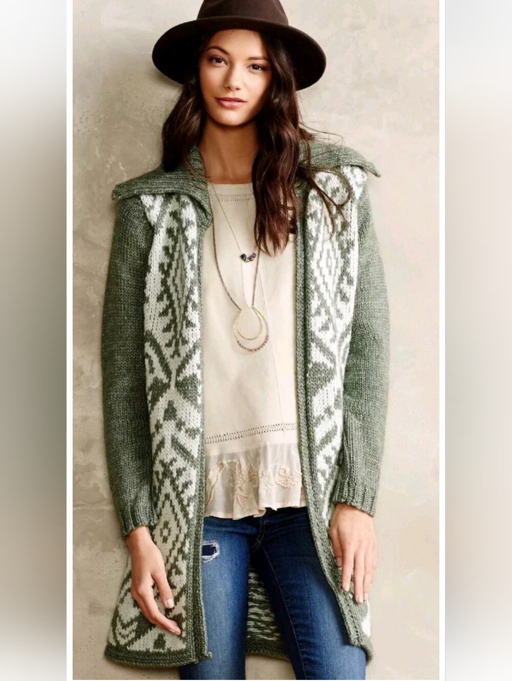 Anthropologie Moth Green Patterned Women's Sweater